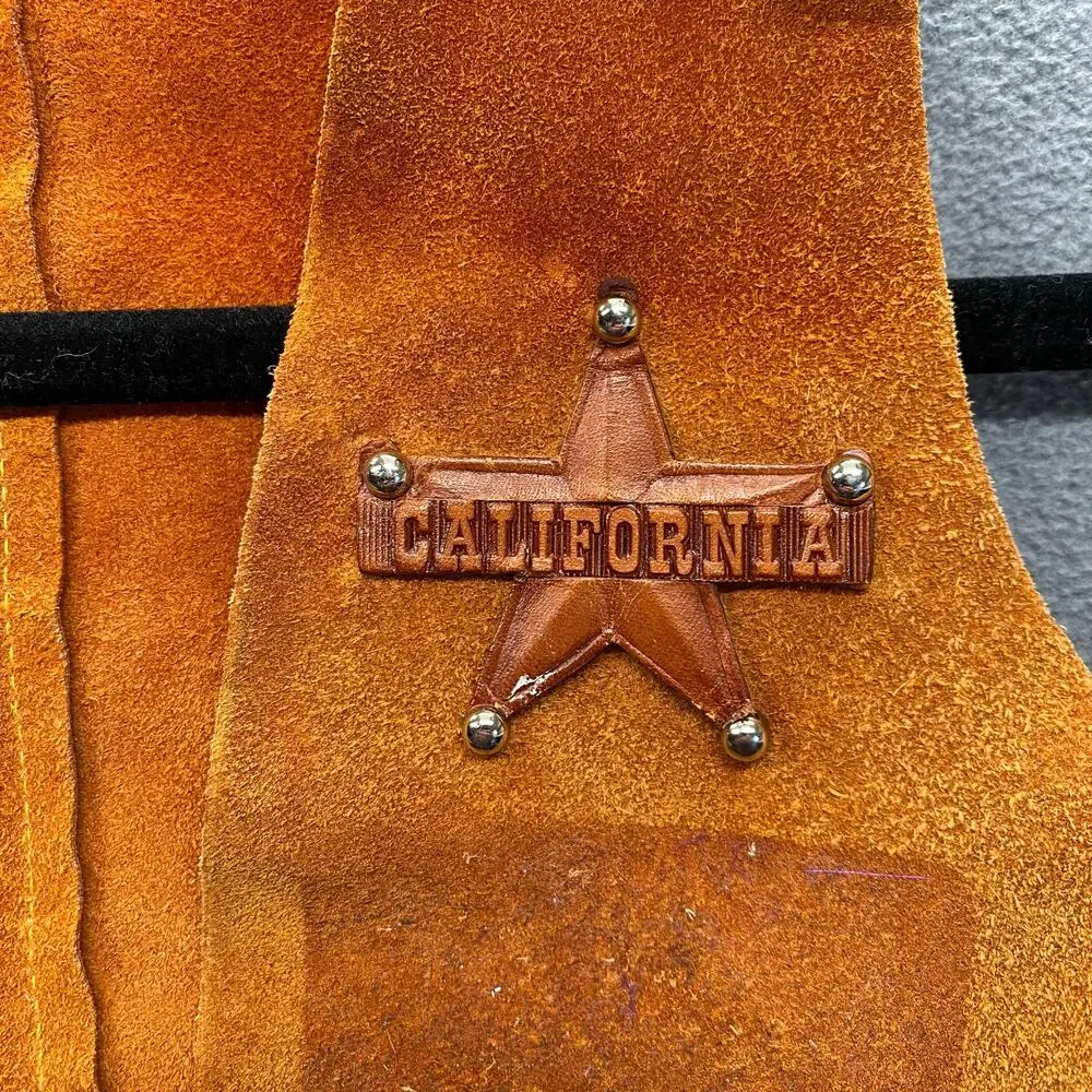 Vtg? Suede Leather Fringe Sheriff Cowboy Cowgirl Costume Vest Kids 10 California